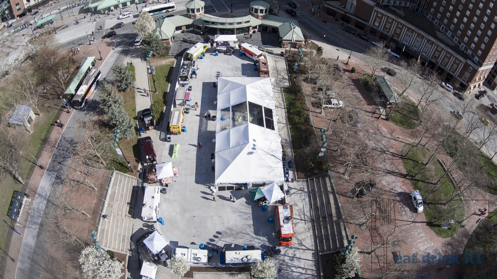 Aerial view of the 2015 Festival Truck Stop in downtown Providence. Photo by David Dadekian/eatdrinkri.com